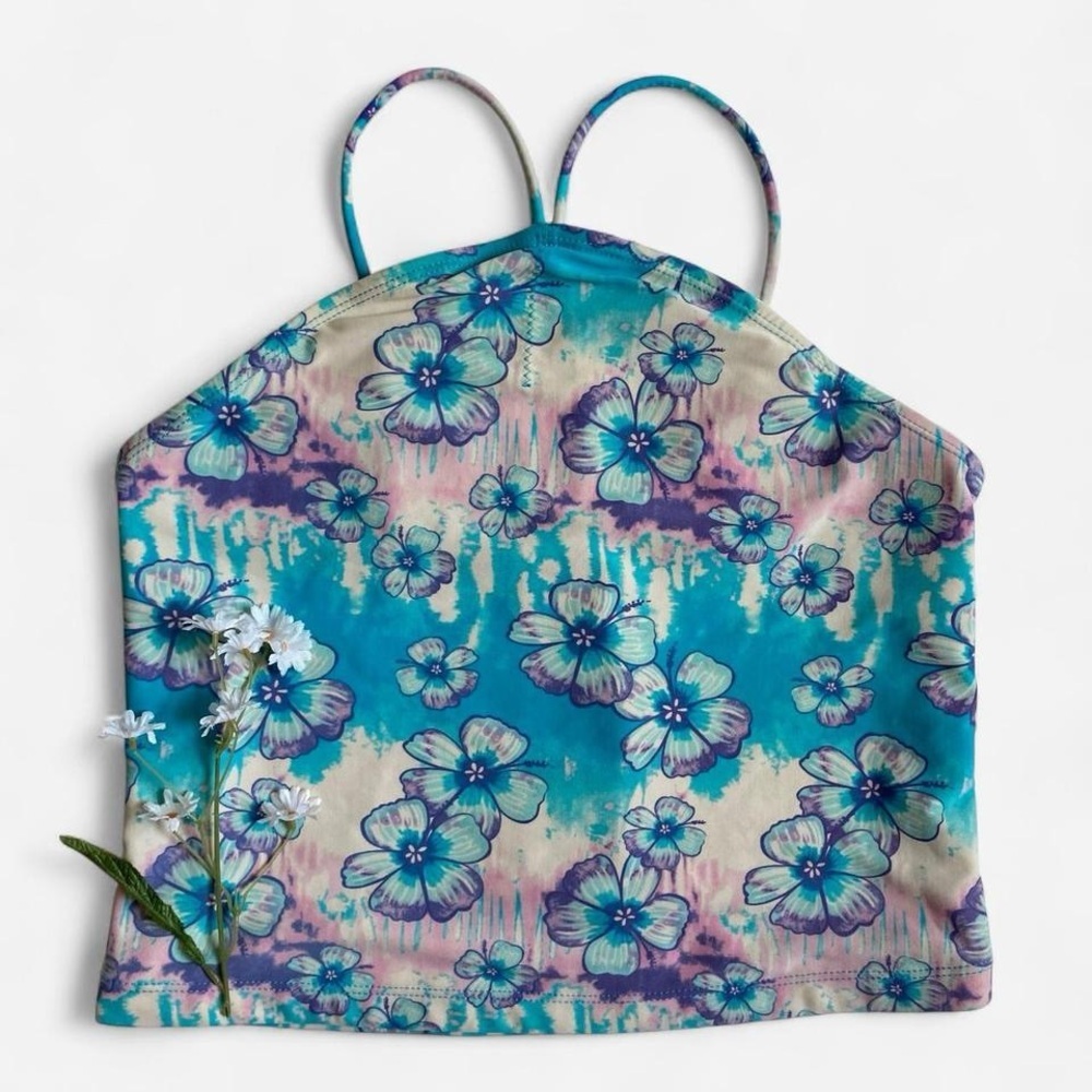 Y2K cropped floral swim top